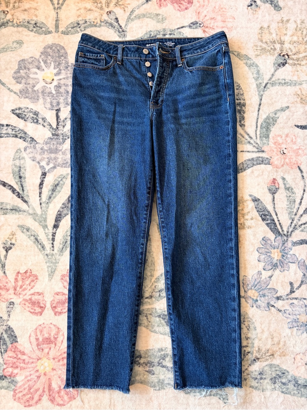 Old Navy Dark Blue Straight Leg Button-Fly Jeans